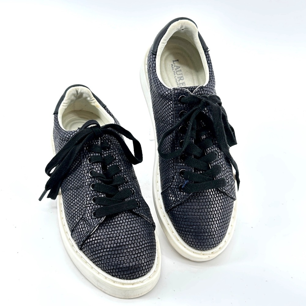 Lauren Ralph Lauren Angeline Woven Sneakers Womens 6 Black Platform Low Top